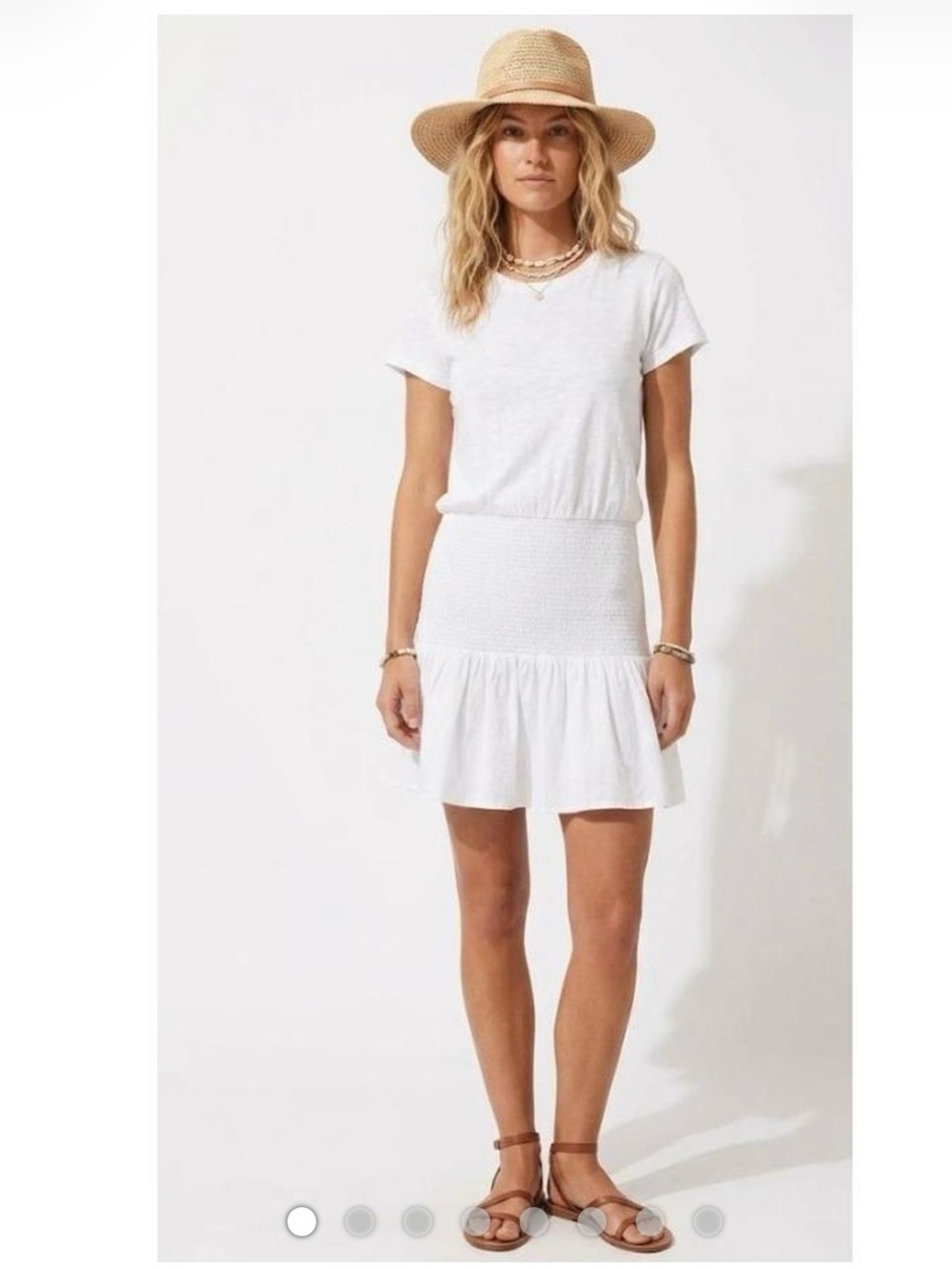 Nation LTD White Smocked-Ruffle Mini Dress